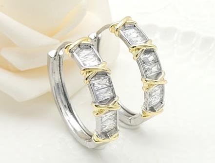 Arete Huggie Bicolor Oro y Rodio