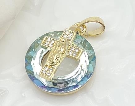 Dije Redondo Cristal con Cruz
