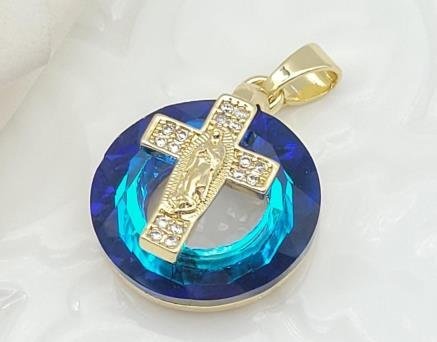 Dije Redondo Cristal con Cruz