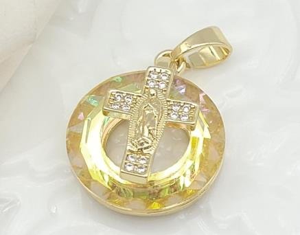 Dije Redondo Cristal con Cruz