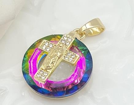 Dije Redondo Cristal con Cruz