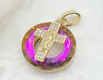 Dije Redondo Cristal con Cruz