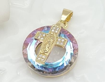 Dije Redondo Cristal con Cruz