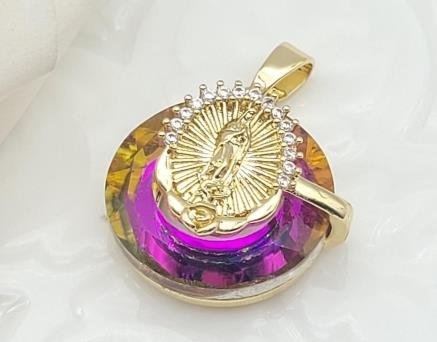 Dije Redondo Cristal con Medalla de Guadalupe
