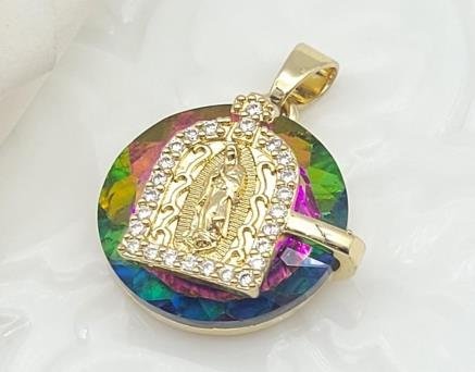 Dije Redondo Cristal con Medalla de Guadalupe