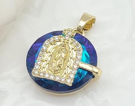 Dije Redondo Cristal con Medalla de Guadalupe