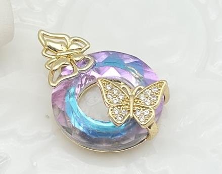 Dije Redondo Cristal con Mariposas