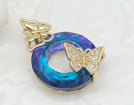 Dije Redondo Cristal con Mariposas