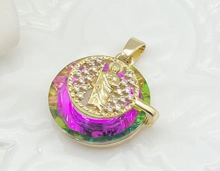 Dije Redondo Cristal con Figura Religiosa
