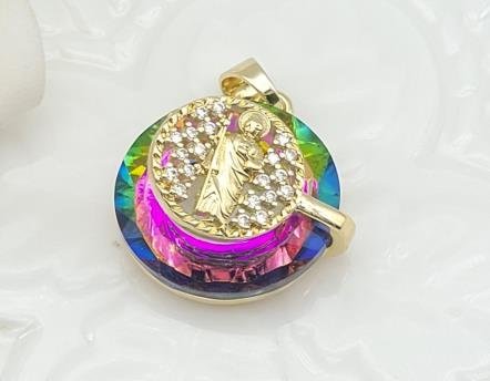 Dije Redondo Cristal con Figura Religiosa