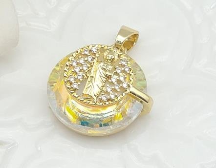 Dije Redondo Cristal con Figura Religiosa