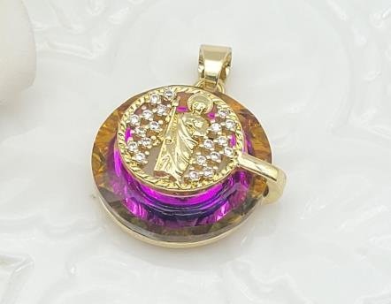 Dije Redondo Cristal con Figura Religiosa