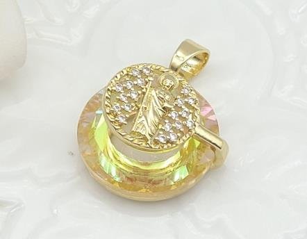 Dije Redondo Cristal con Figura Religiosa