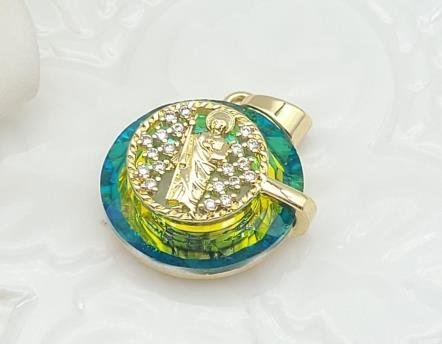 Dije Redondo Cristal con Figura Religiosa