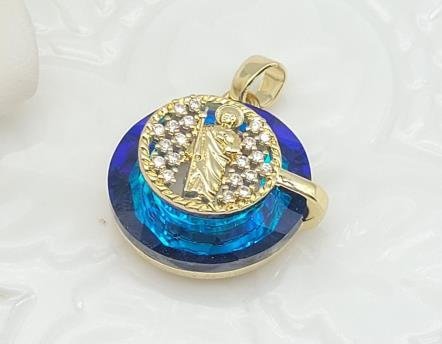Dije Redondo Cristal con Figura Religiosa