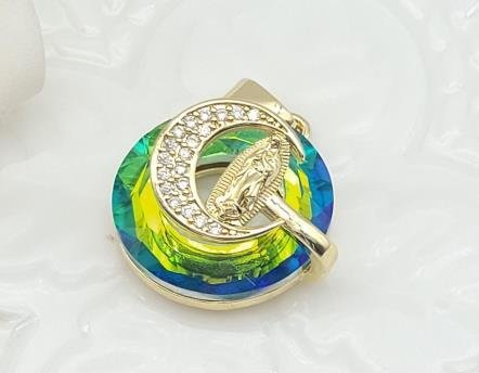 Dije Redondo Cristal con Luna y Guadalupe