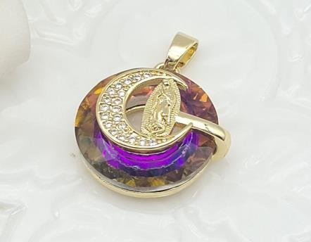 Dije Redondo Cristal con Luna y Guadalupe
