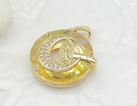 Dije Redondo Cristal con Luna y Guadalupe