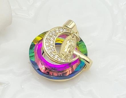 Dije Redondo Cristal con Luna y Guadalupe