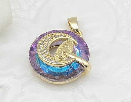 Dije Redondo Cristal con Luna y Guadalupe